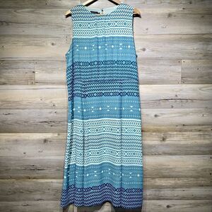 Pendleton Boardwalk Chiffon Maxi Dress Aqua Green Blue Geometric Size 18 Petite